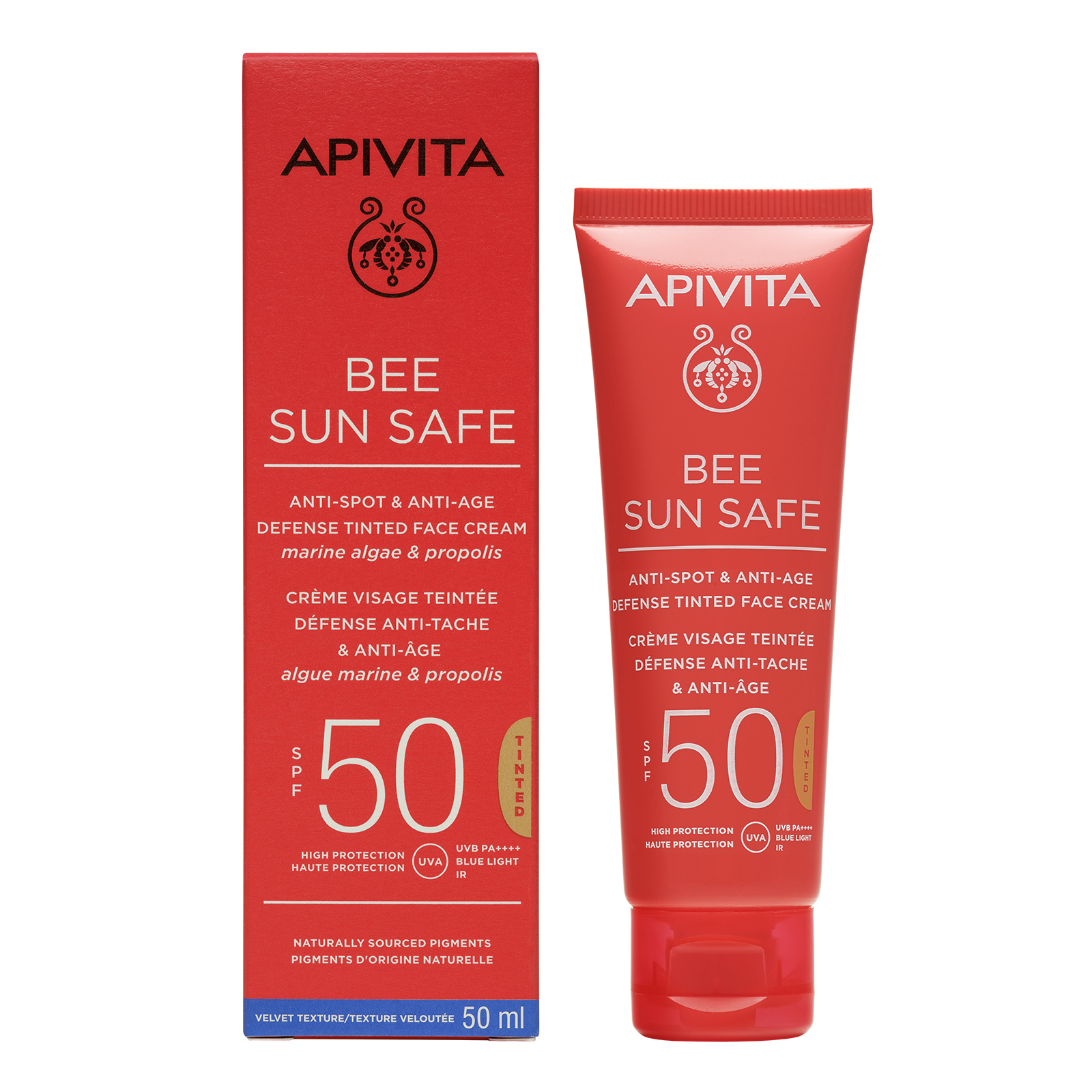 BEE SUN SAFE Сонцезахисний крем для обличчя проти пігментних плям та для захисту від старіння SPF50, з відтінком